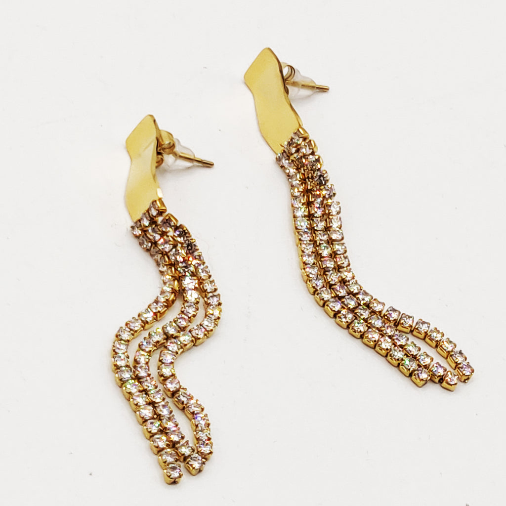 Boucles d'oreilles Triple Lignes Cristaux Luxe