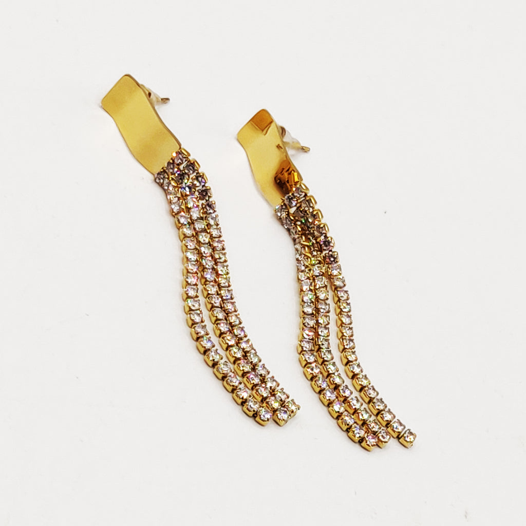 Boucles d'oreilles Triple Lignes Cristaux Luxe