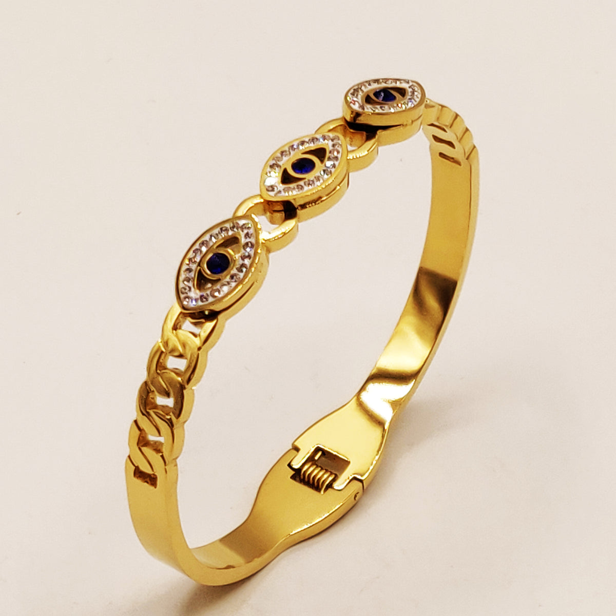 Bracelet Rigide 3 Yeux Bleus Luxe