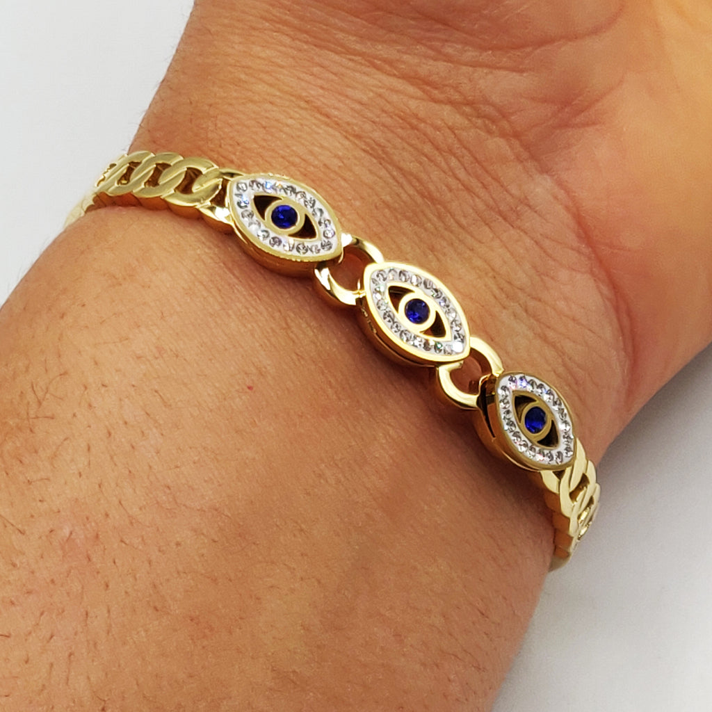 Bracelet Rigide 3 Yeux Bleus Luxe