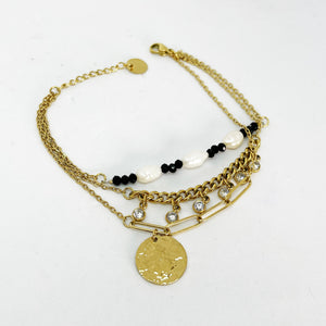 Bracelet 3 Chaînes Perles / Tresse Cristaux / Cercle