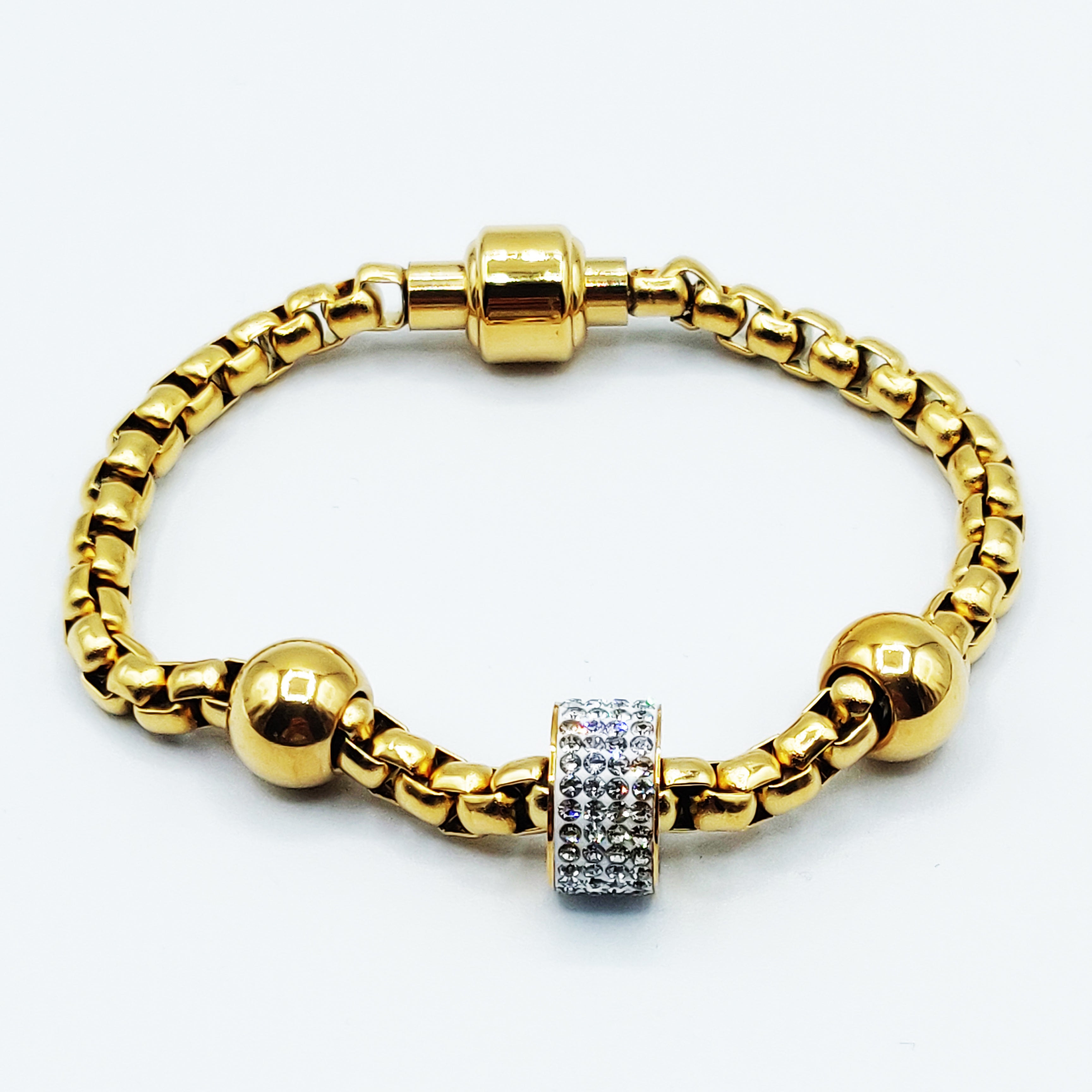 Bracelet Boules Dorées et Cristaux