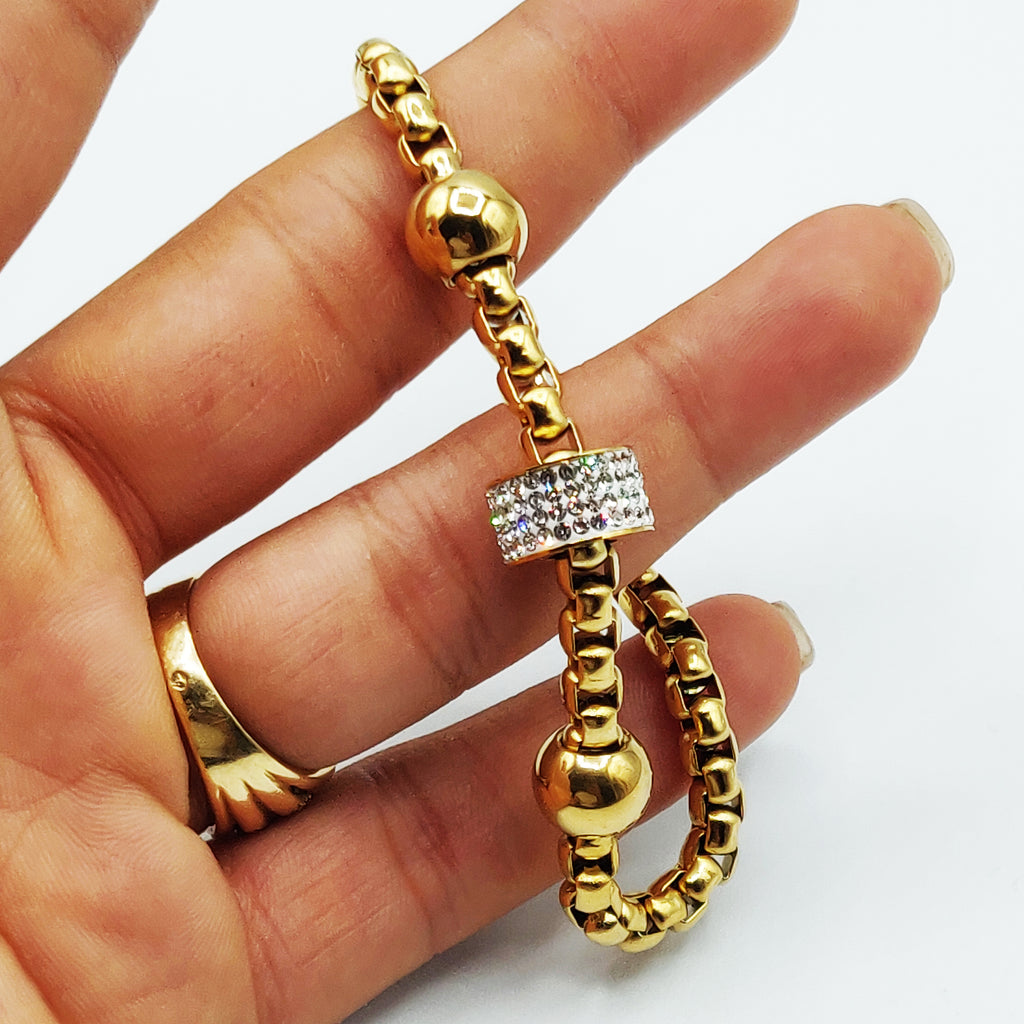 Bracelet Boules Dorées et Cristaux