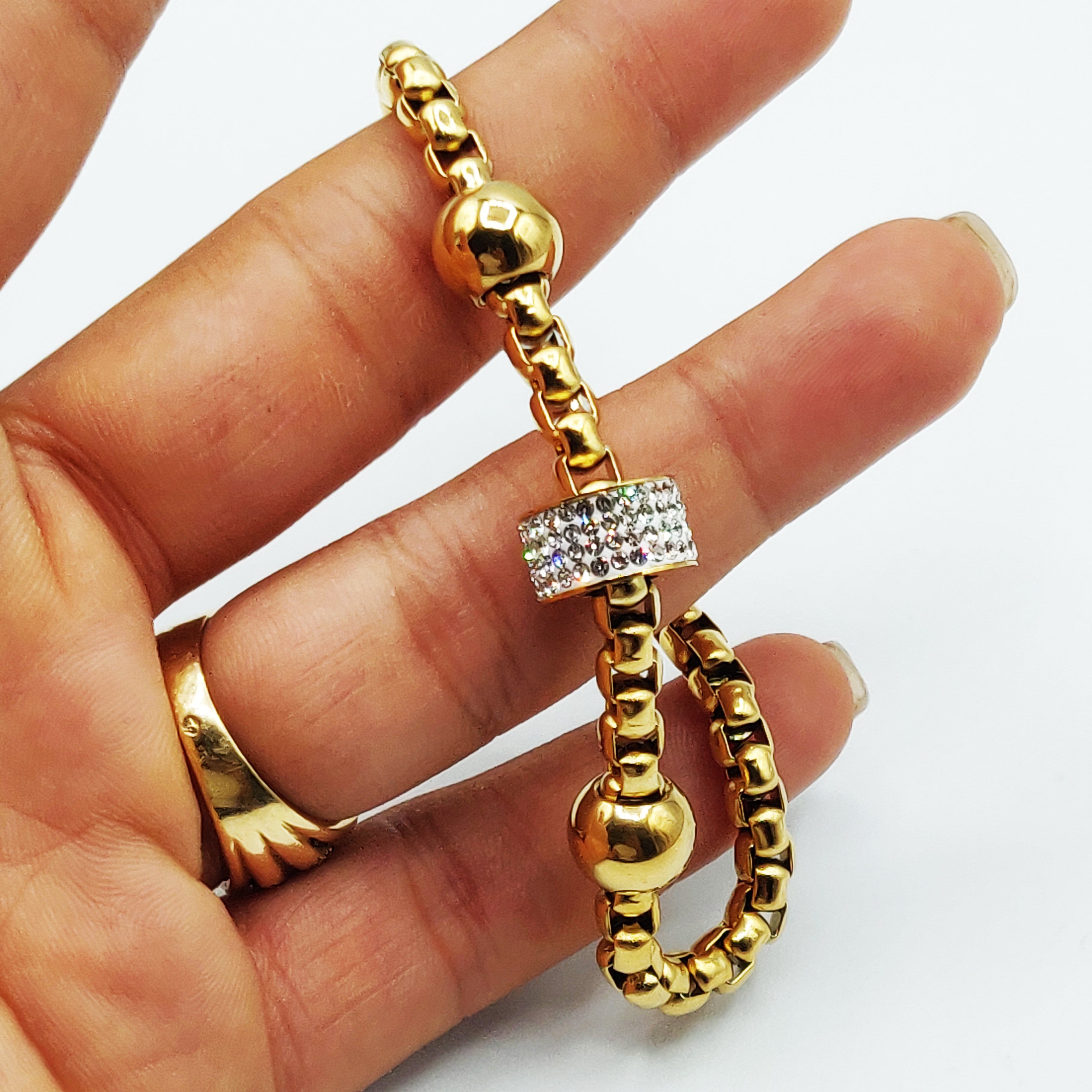 Bracelet Boules Dorées et Cristaux