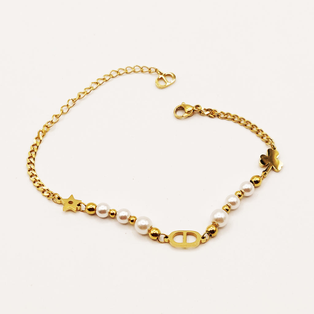 Bracelet ᗡD Luxe Trèfle Étoile et Perles