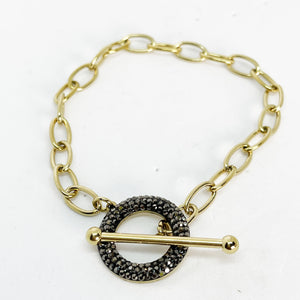 Bracelet Cercle Cristaux Noir et Barre