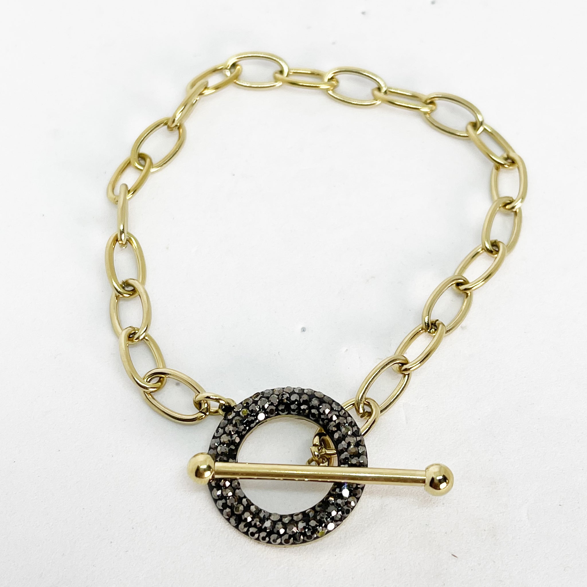 Bracelet Cercle Cristaux Noir et Barre