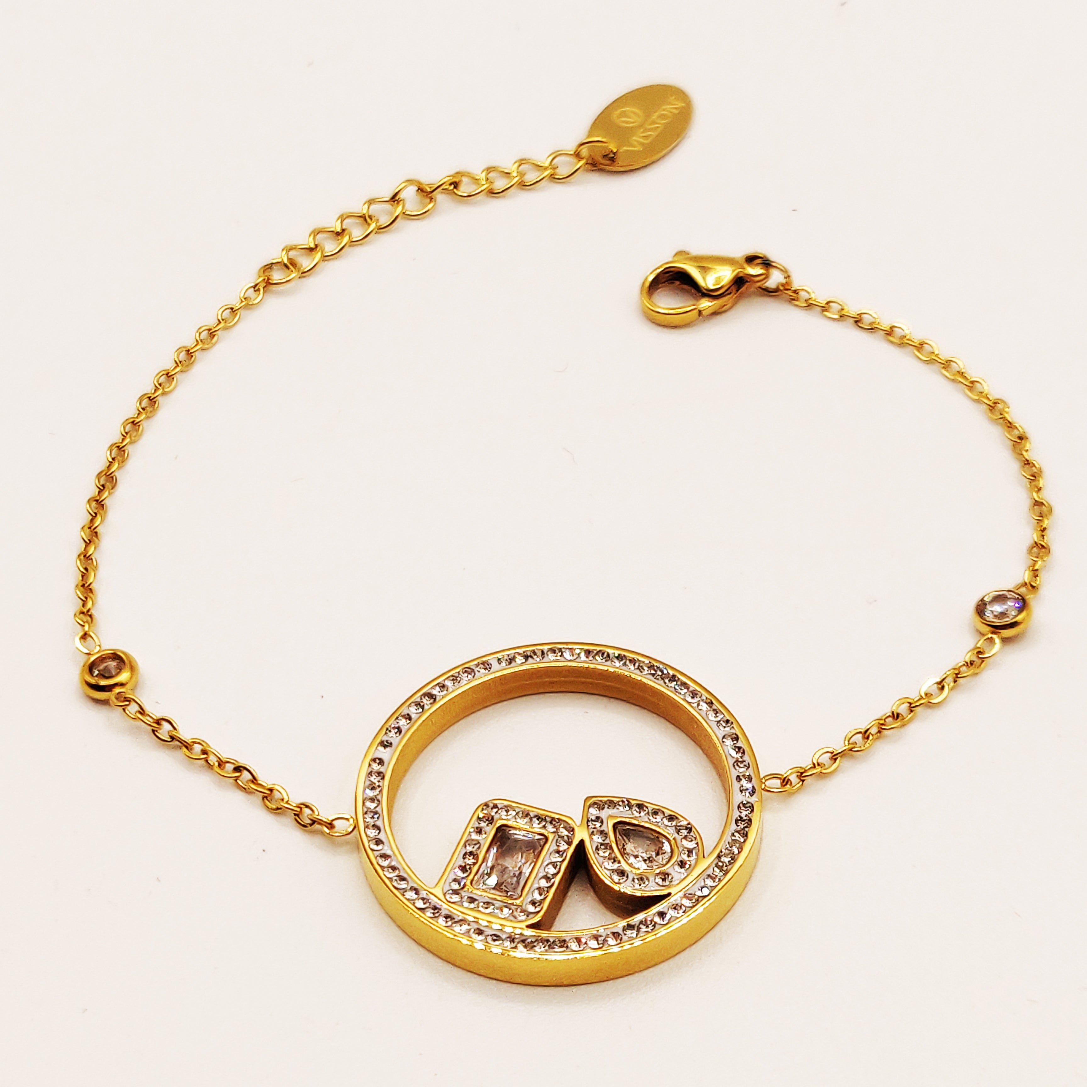 Bracelet Cercle Goutte et Rectangle Gros Cristaux