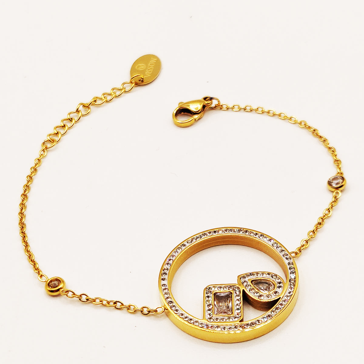 Bracelet Cercle Goutte et Rectangle Gros Cristaux