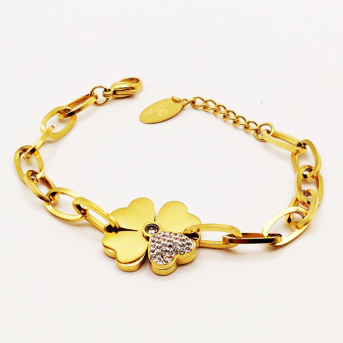 Bracelet Chaîne Trèfle Coeur Cristaux