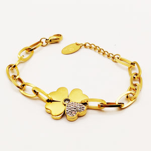 Bracelet Chaîne Trèfle Coeur Cristaux