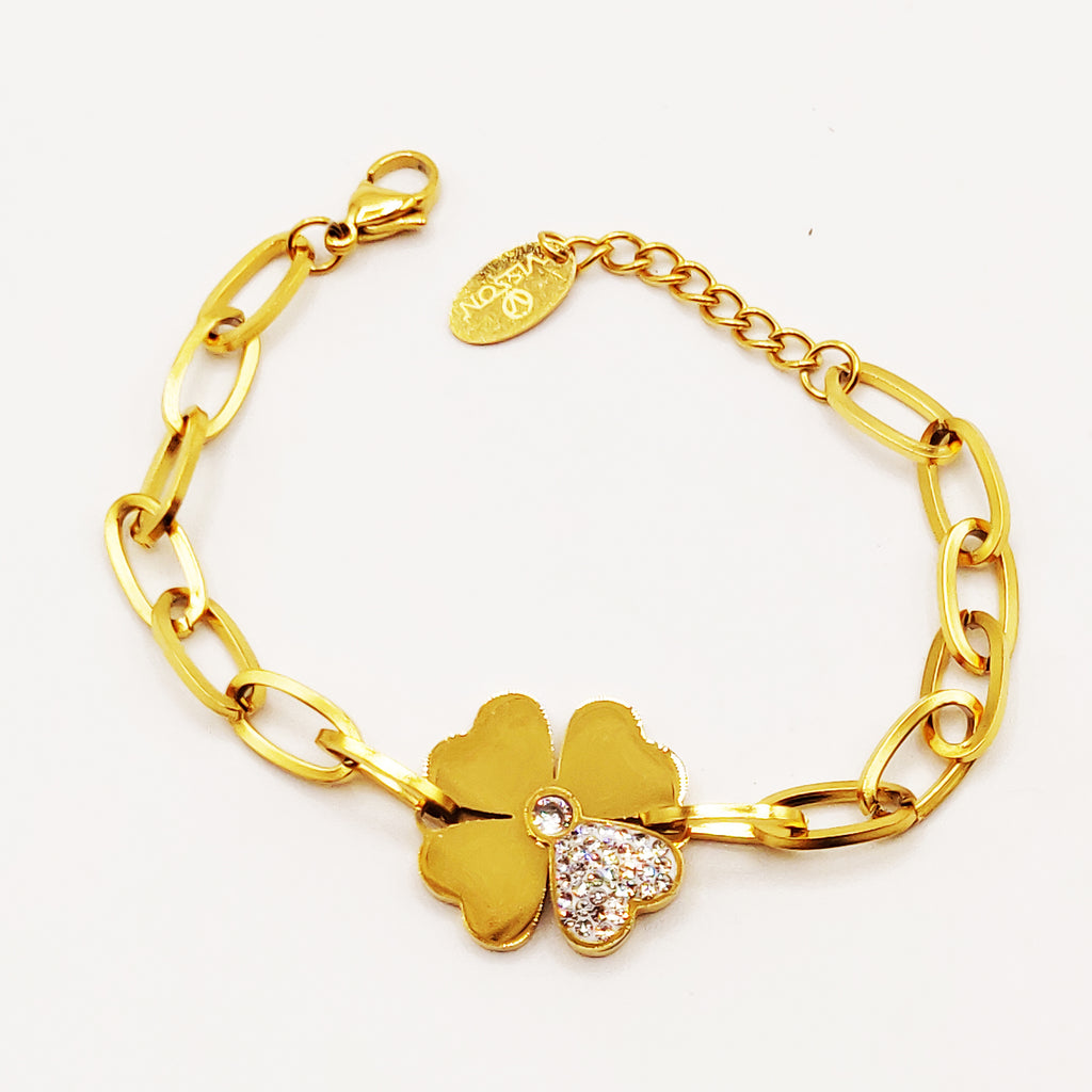 Bracelet Chaîne Trèfle Coeur Cristaux