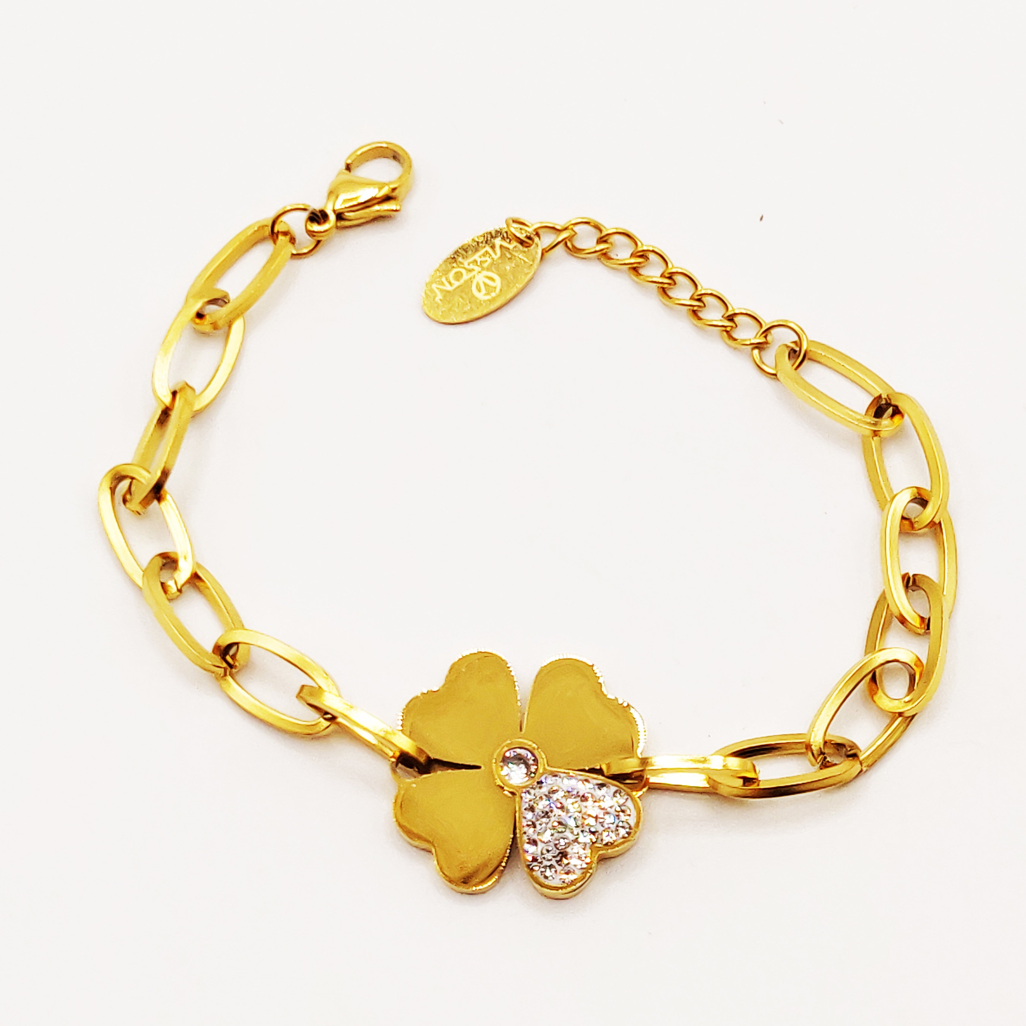Bracelet Chaîne Trèfle Coeur Cristaux