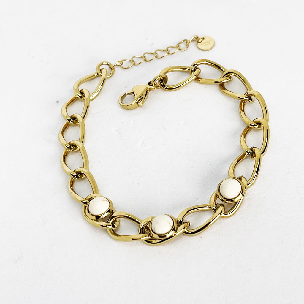 Bracelet Chaîne 3 Cercles et Billes Blanches