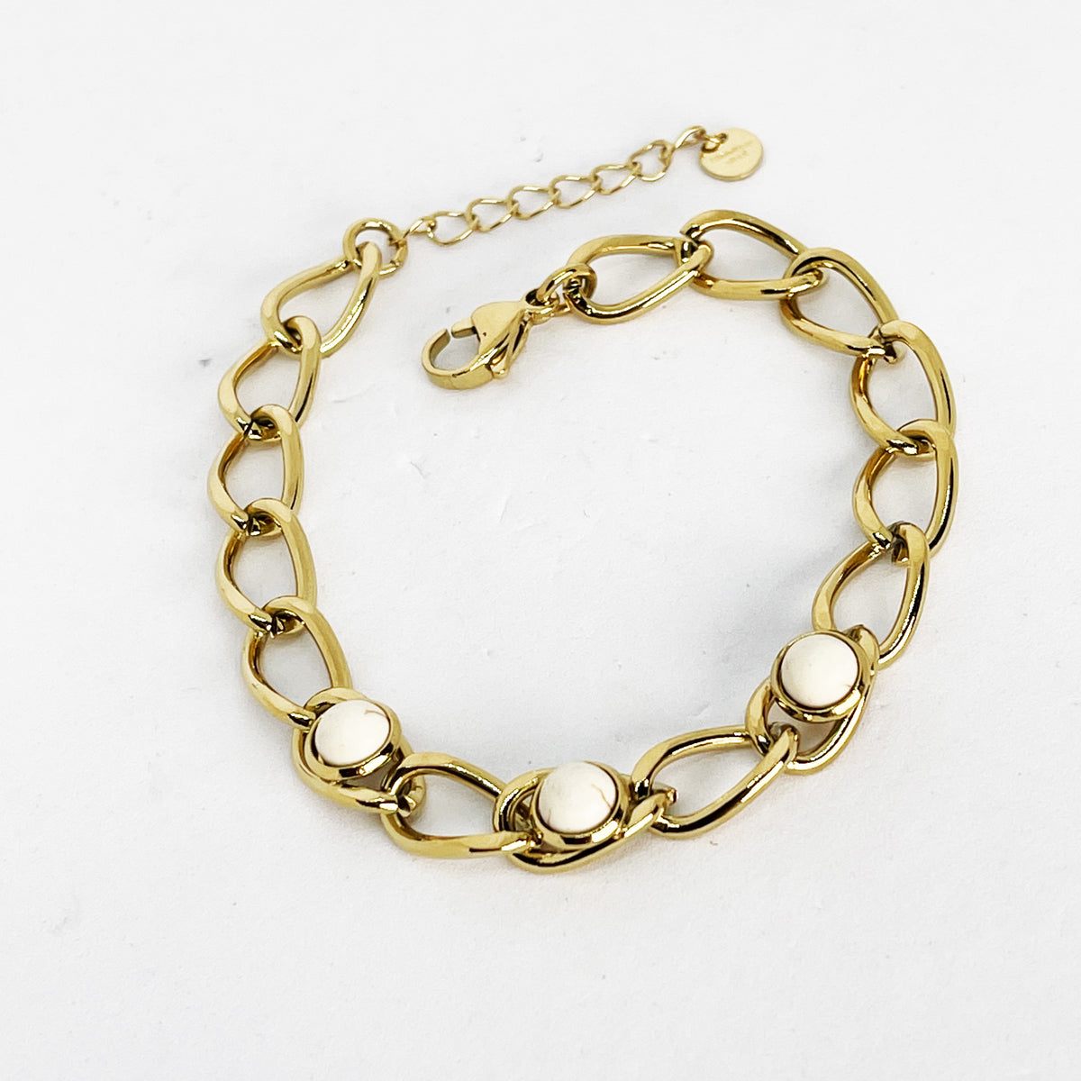 Bracelet Chaîne 3 Cercles et Billes Blanches