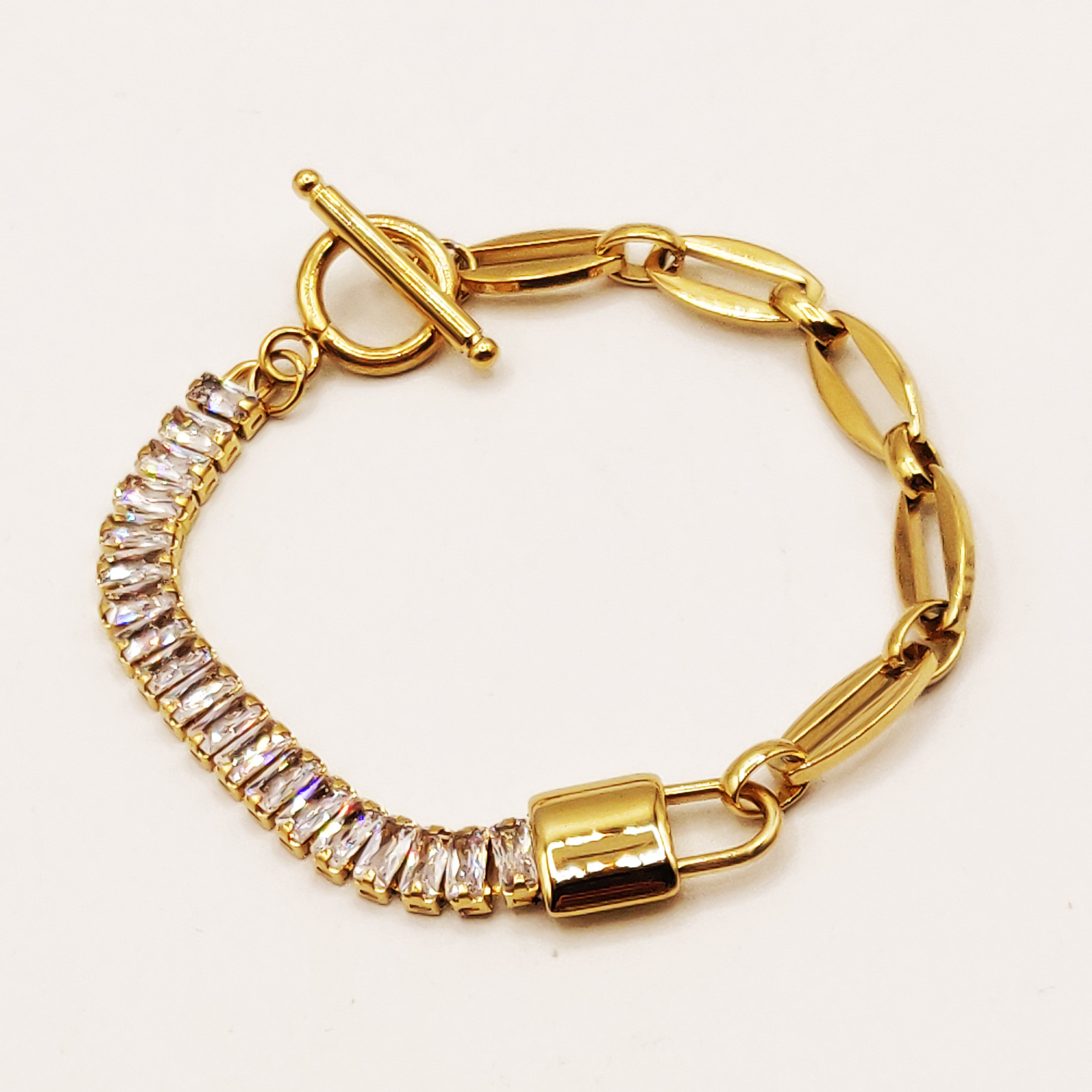 Bracelet Chaîne Cadenas Multi Cristaux Rectangulaires Luxe