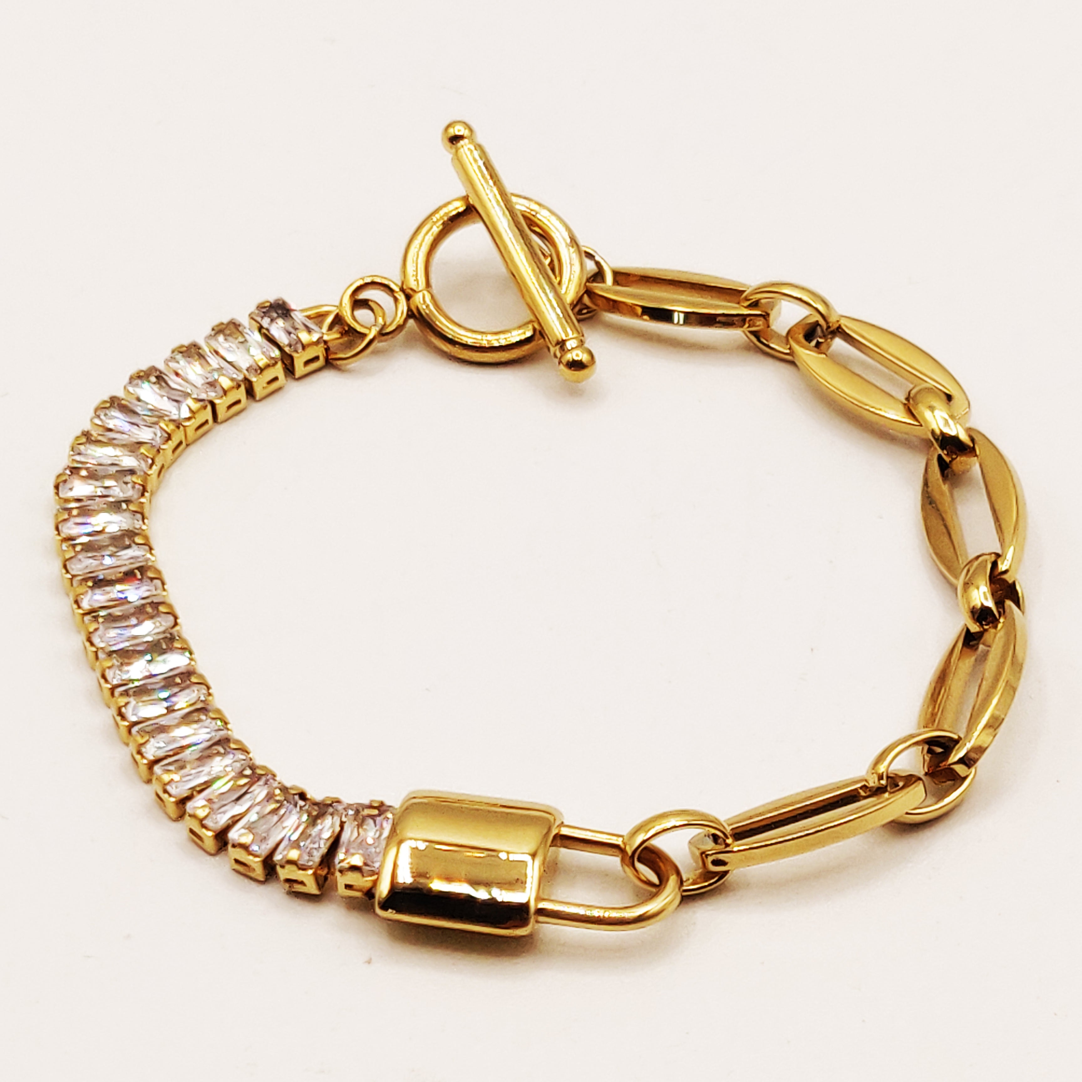 Bracelet Chaîne Cadenas Multi Cristaux Rectangulaires Luxe