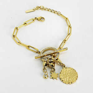 Bracelet Chaîne Cercle et Barre 3 Pendentifs