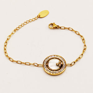 Bracelet Chaîne Cercle Trèfle Cristaux Blanc Nacré