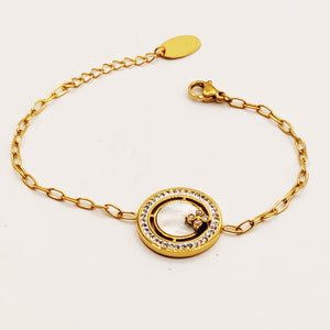 Bracelet Chaîne Cercle Trèfle Cristaux Blanc Nacré