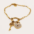 Bracelet Chaîne Clé et Cadenas Coeur Cristaux
