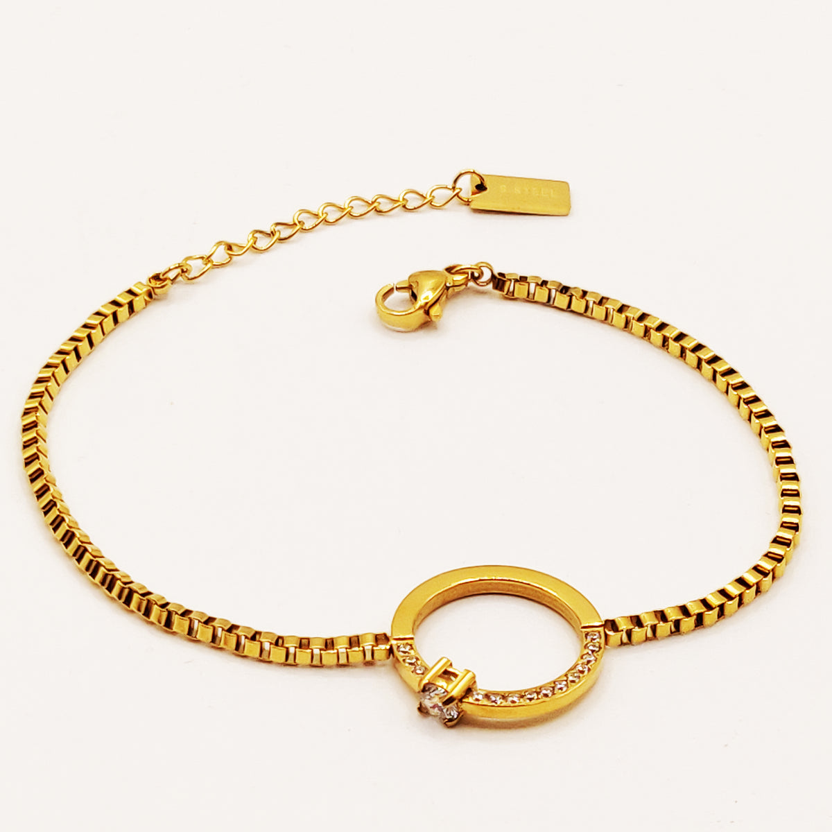 Bracelet Chaîne Cubique Anneau Cristaux Luxe