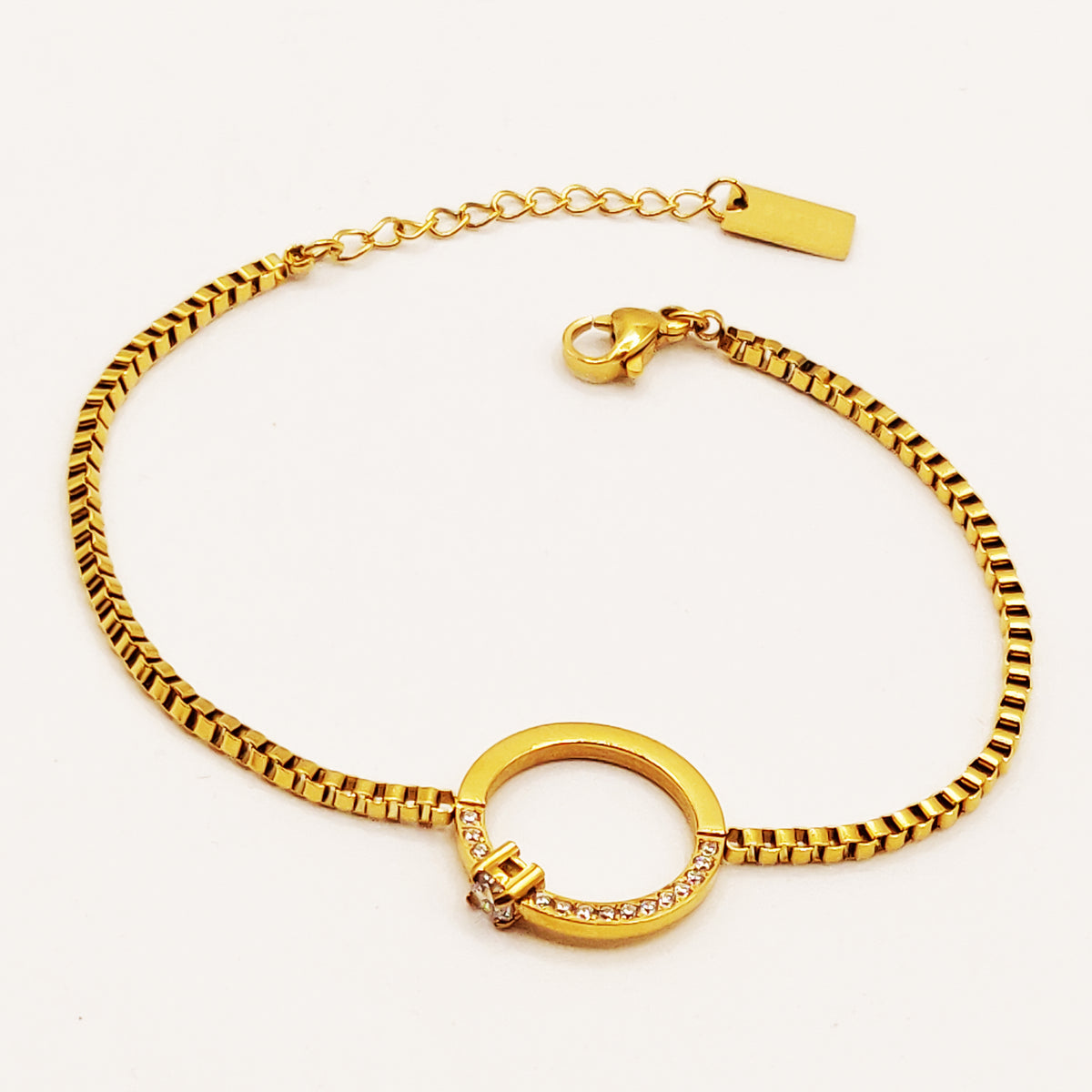 Bracelet Chaîne Cubique Anneau Cristaux Luxe