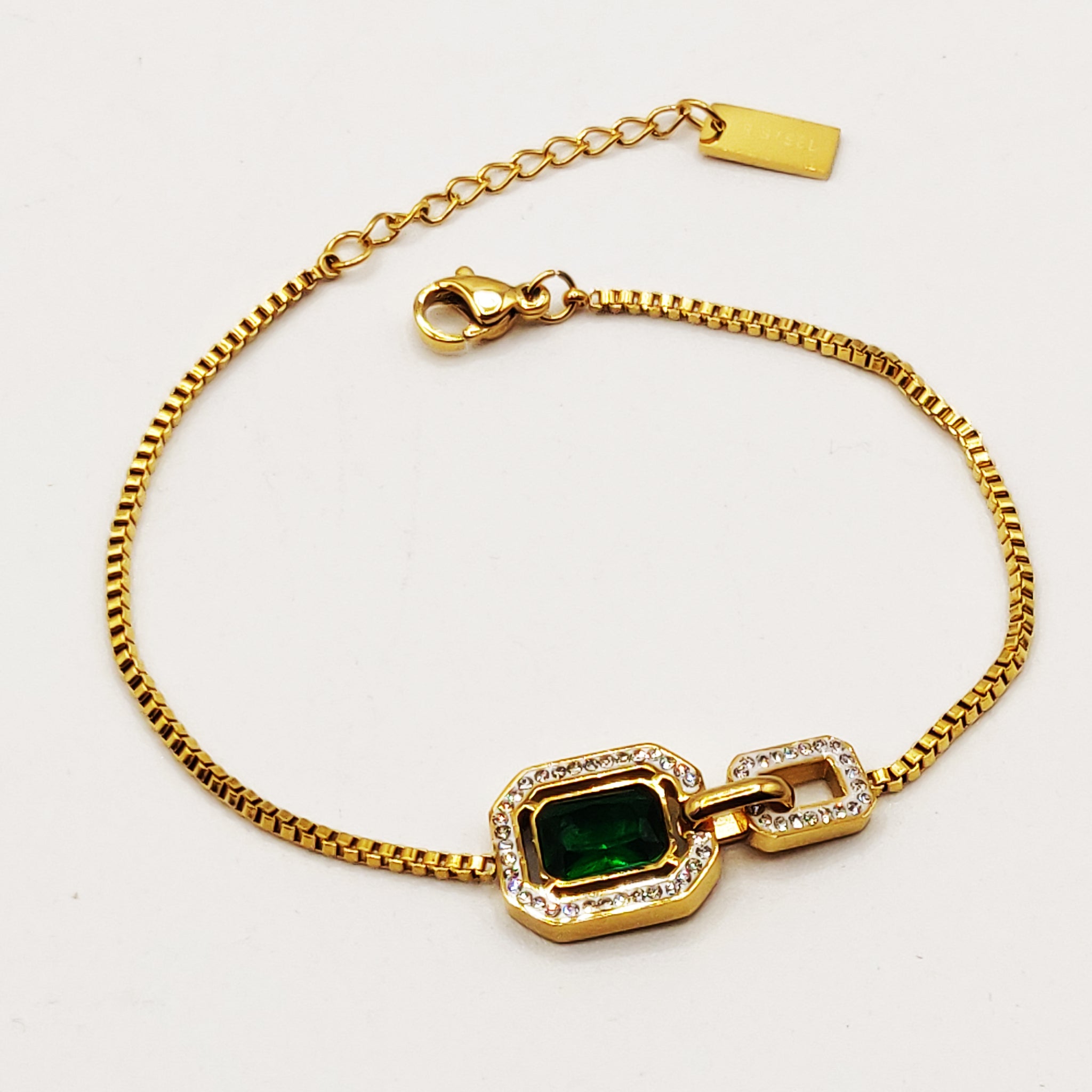 Bracelet Chaîne Cubique Émeraude Luxe
