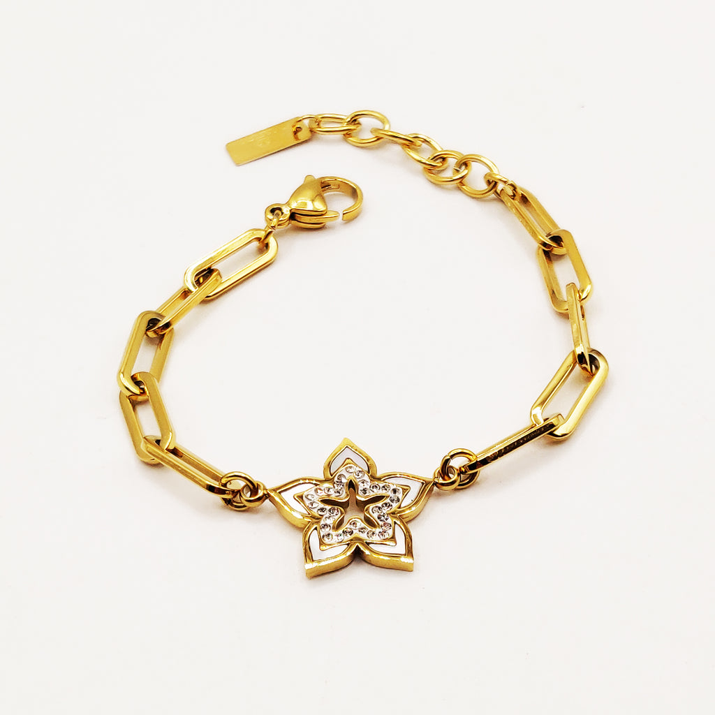 Bracelet Chaîne Fleur Cristaux et Blanc Nacré Luxe