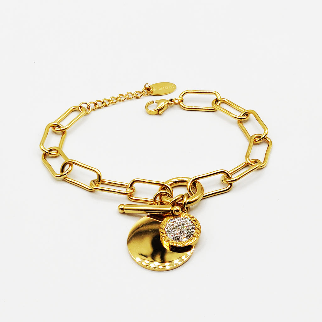 Bracelet Chaîne Grand Cercle Doré et Soleil Cristaux