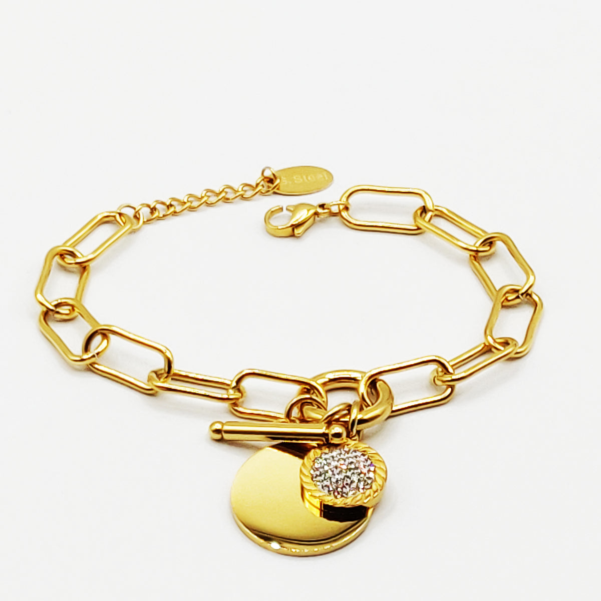 Bracelet Chaîne Grand Cercle Doré et Soleil Cristaux
