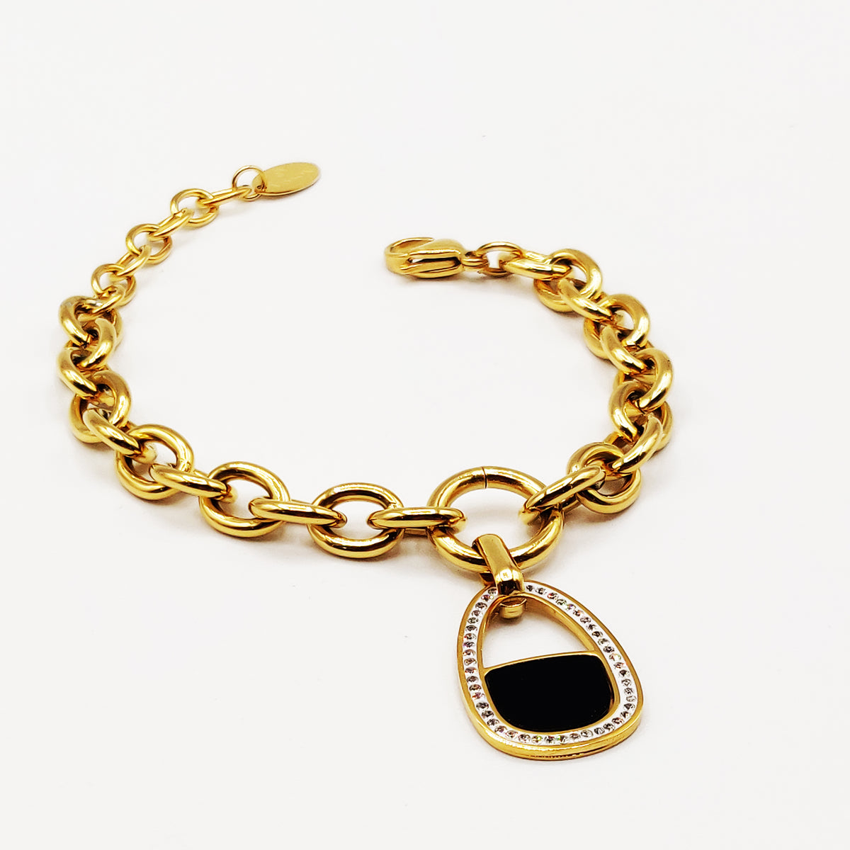 Bracelet Chaîne Grande Goutte Noire Cristaux
