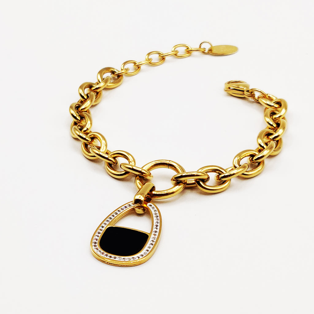 Bracelet Chaîne Grande Goutte Noire Cristaux