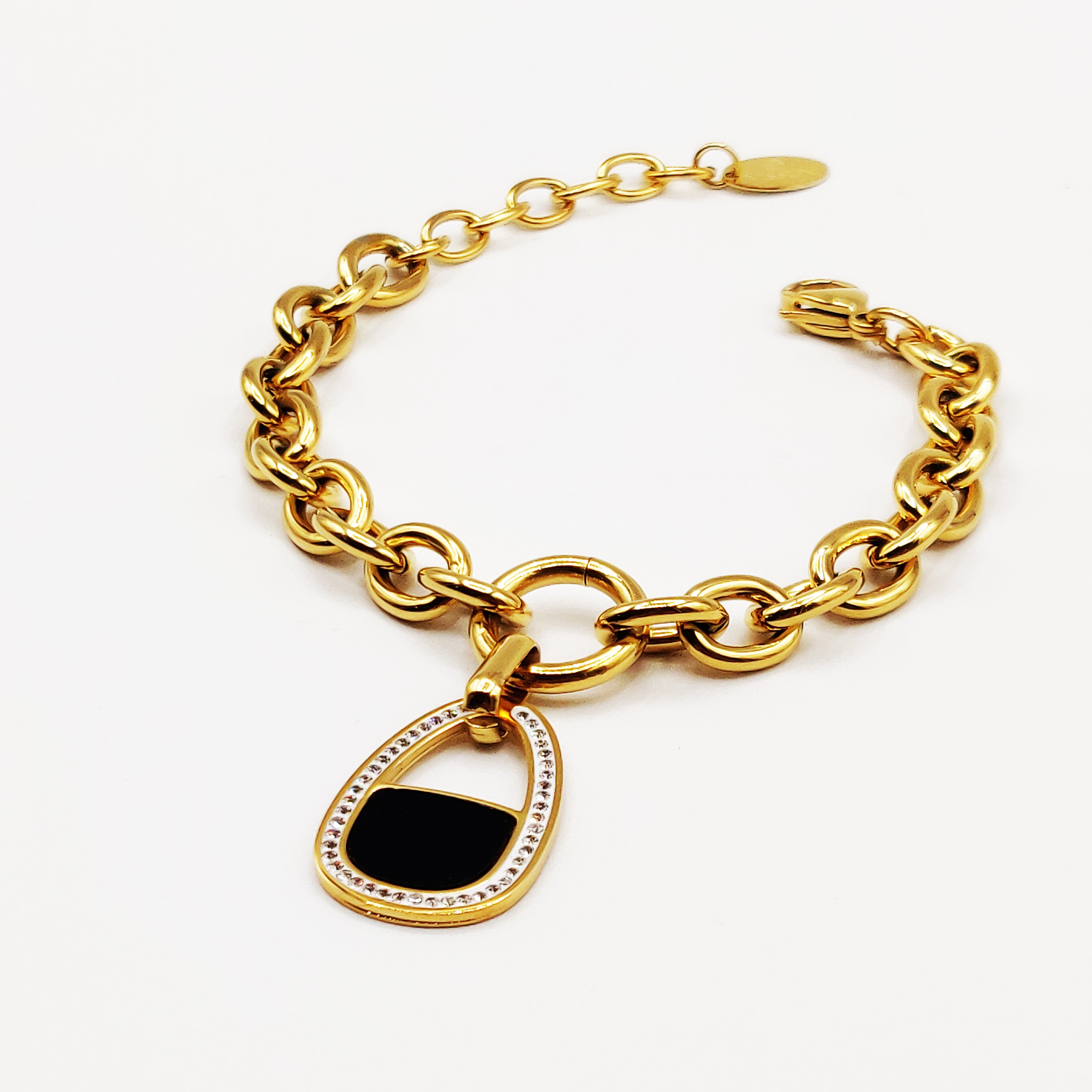 Bracelet Chaîne Grande Goutte Noire Cristaux