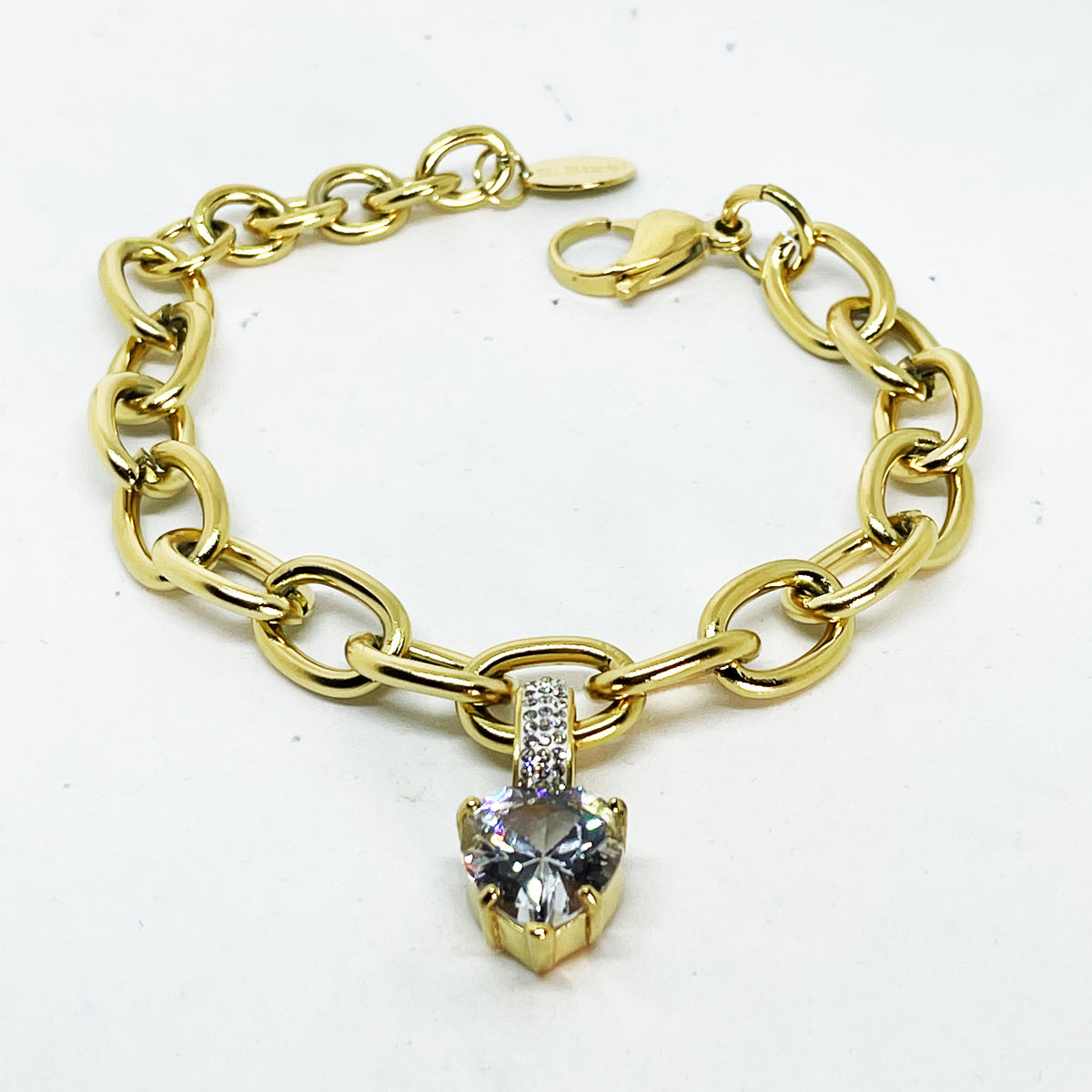 Bracelet Chaîne Gros Cristal Coeur