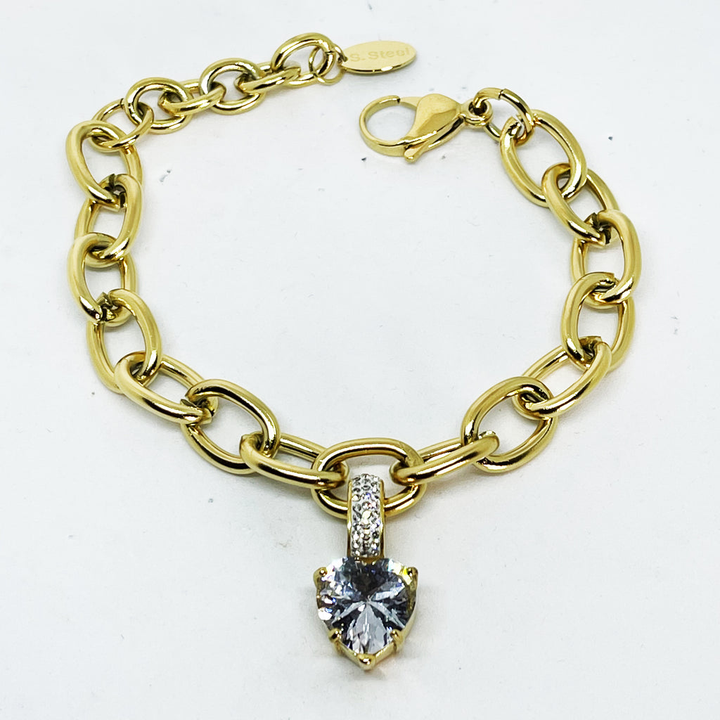 Bracelet Chaîne Gros Cristal Coeur