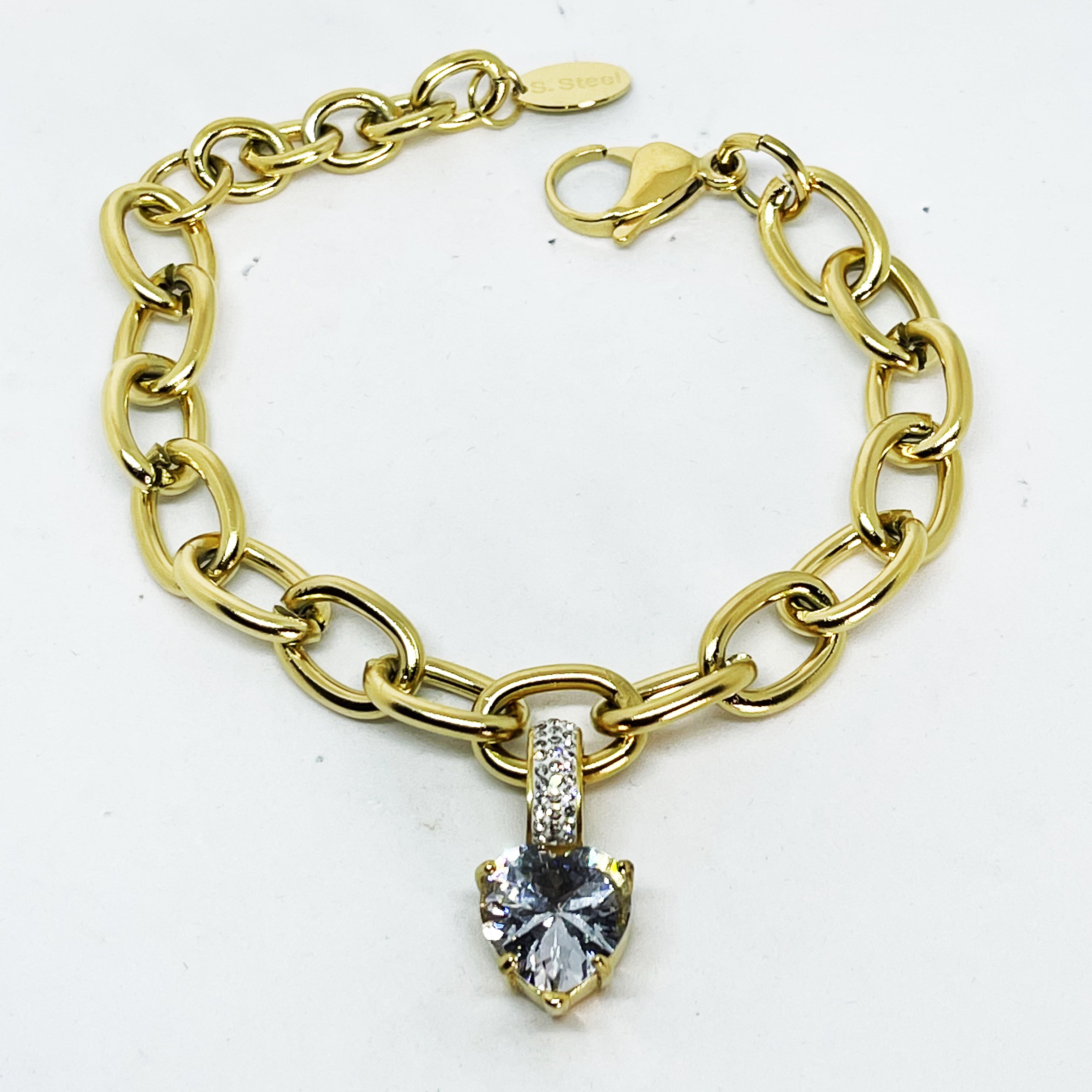 Bracelet Chaîne Gros Cristal Coeur