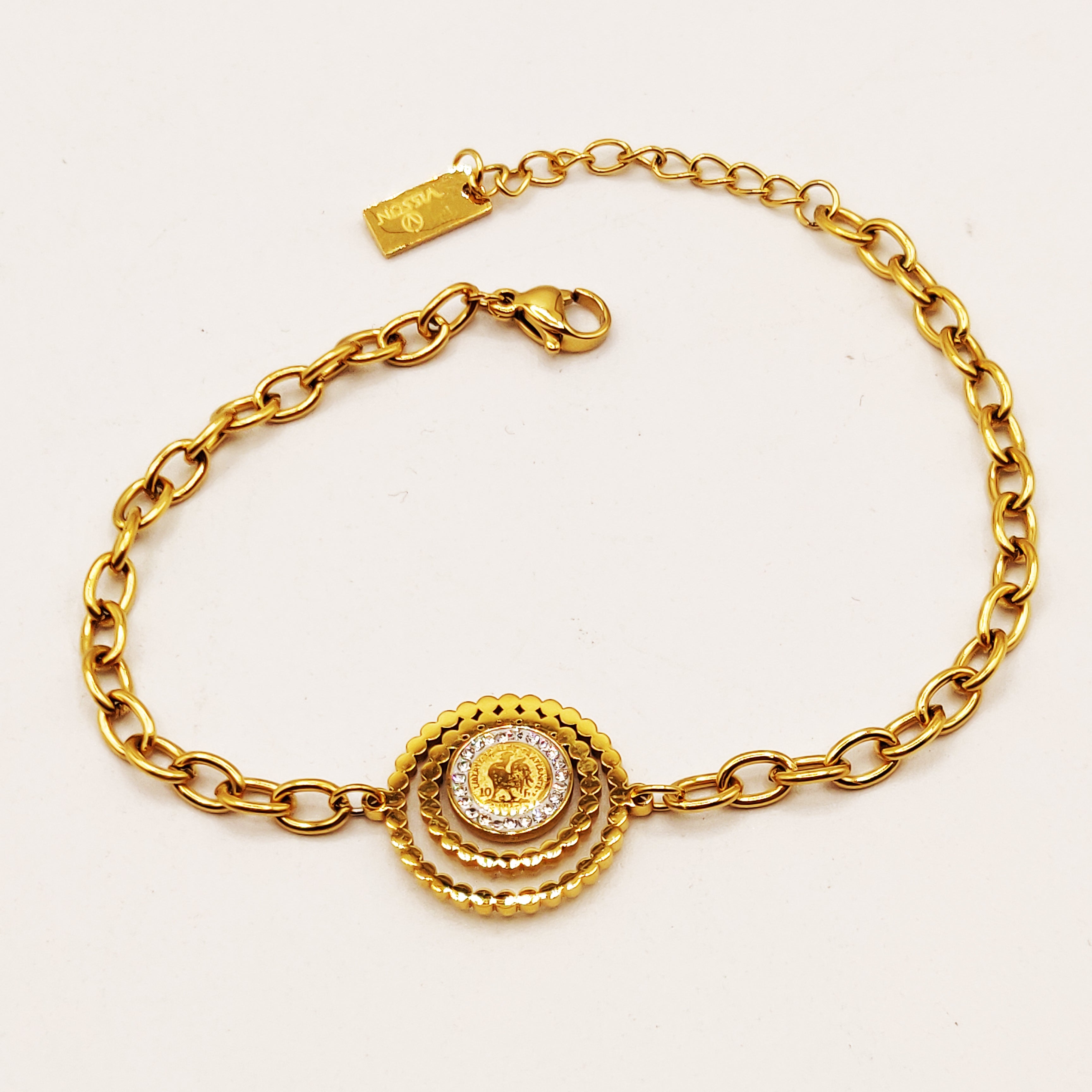 Bracelet Chaîne Louise Coq Royal Double Pendentifs Descendant Luxe
