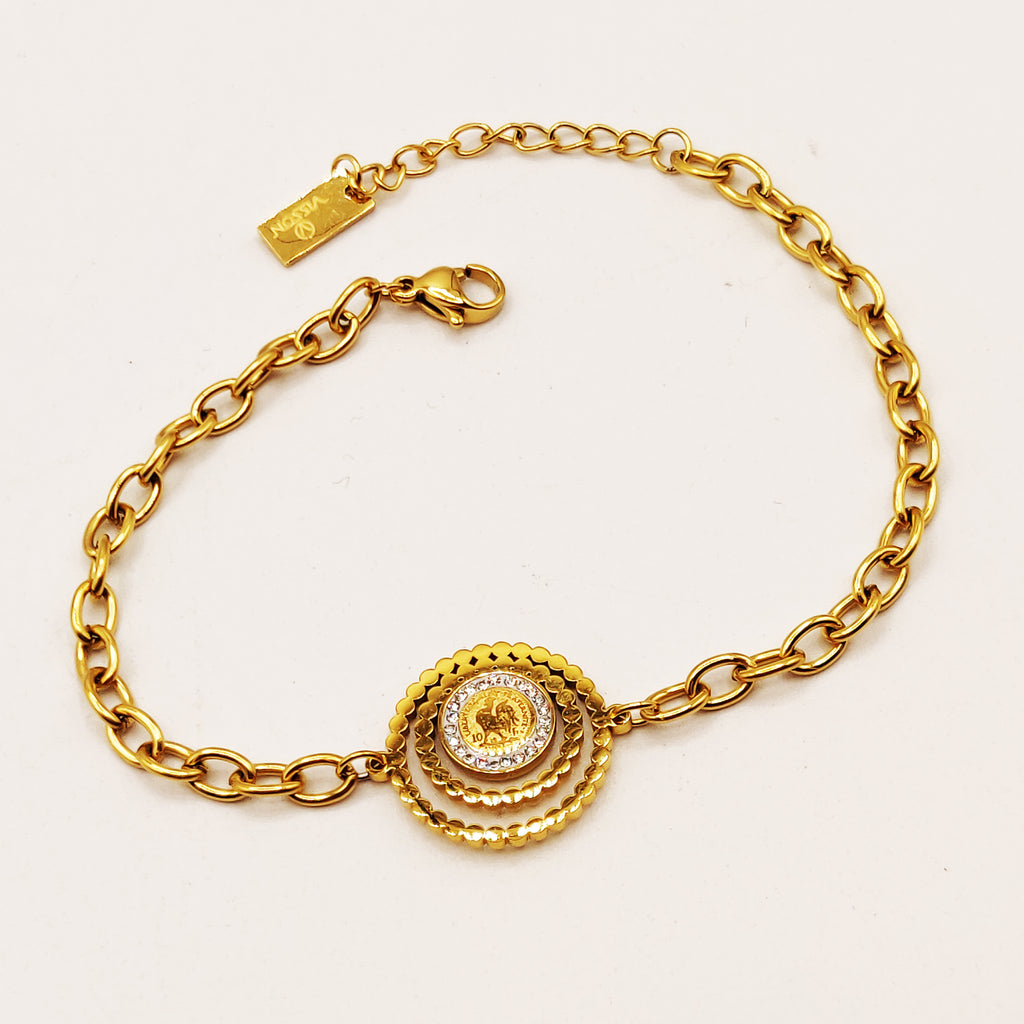 Bracelet Chaîne Louise Coq Royal Double Pendentifs Descendant Luxe