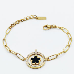 Bracelet Chaîne Marguerite Noire Cristaux