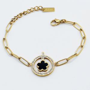 Bracelet Chaîne Marguerite Noire Cristaux
