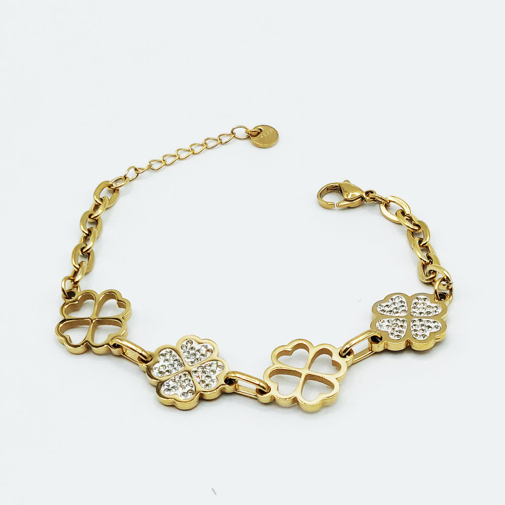 Bracelet Chaîne Multi Trèfles Cristaux