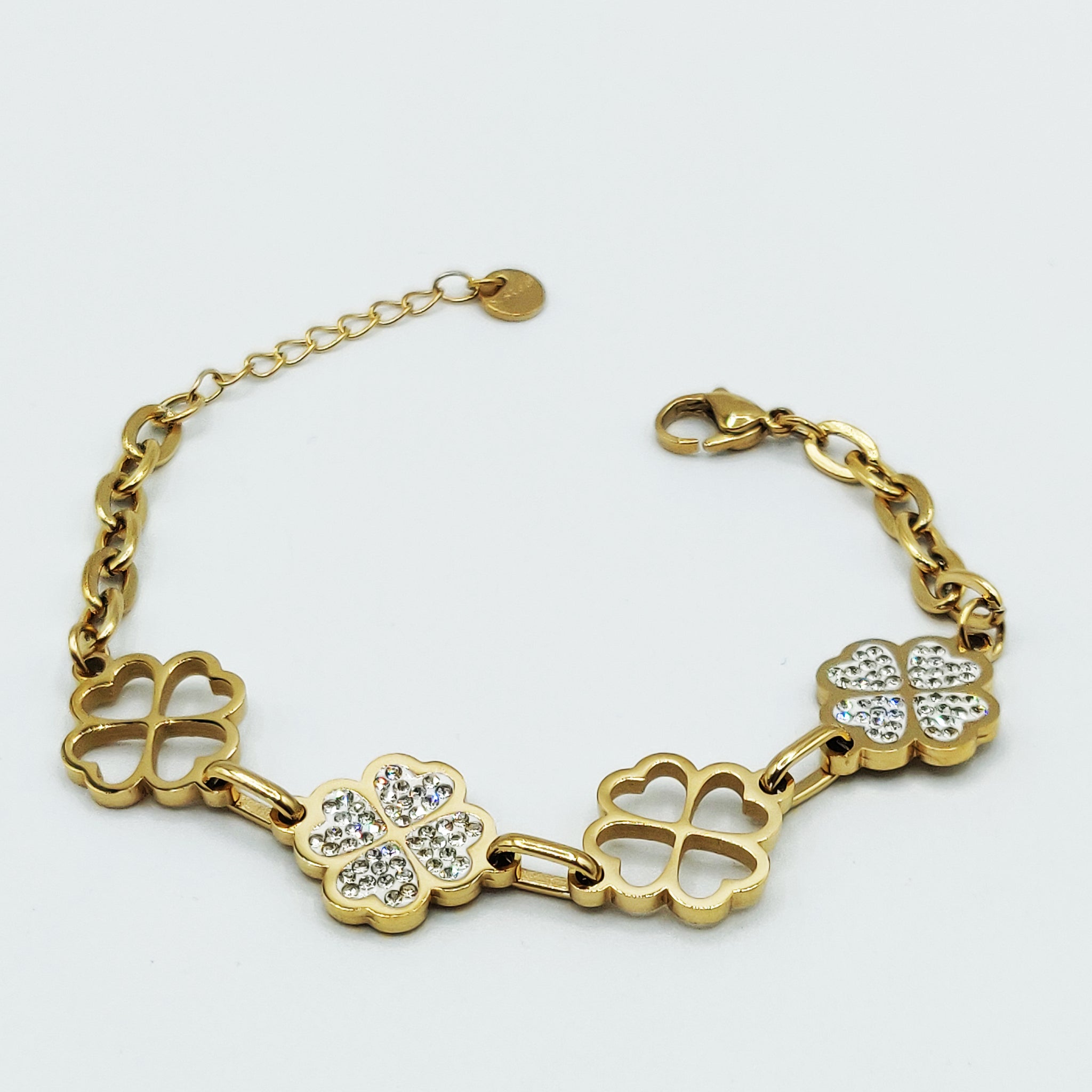 Bracelet Chaîne Multi Trèfles Cristaux