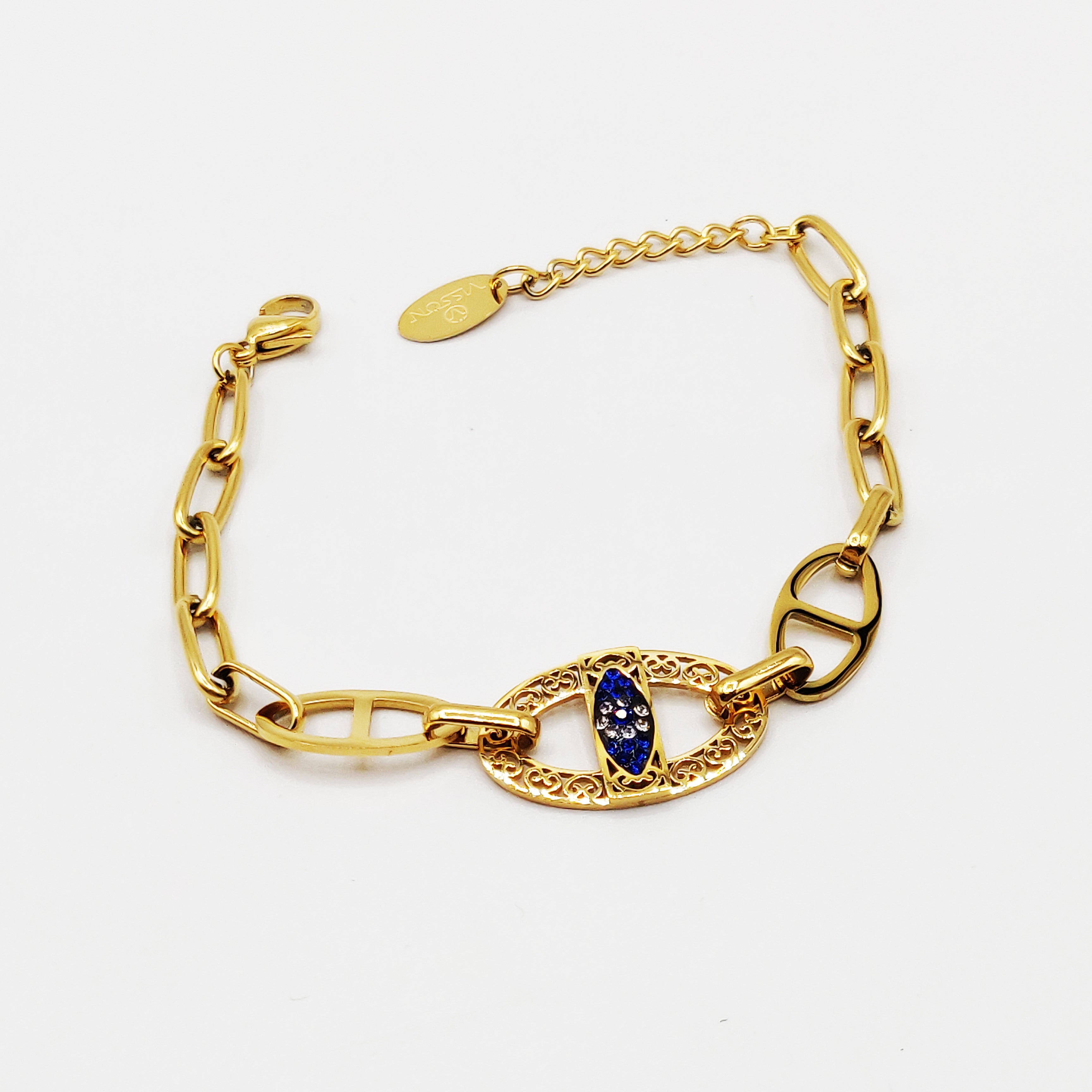 Bracelet Chaîne Oeil Bleu Roi