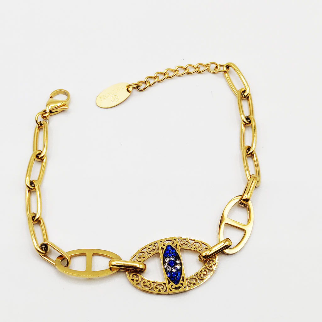 Bracelet Chaîne Oeil Bleu Roi