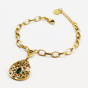Bracelet Chaîne Pendentif Oriental Gouttes Vertes Luxe