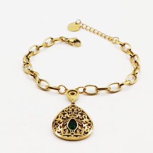Bracelet Chaîne Pendentif Oriental Gouttes Vertes Luxe
