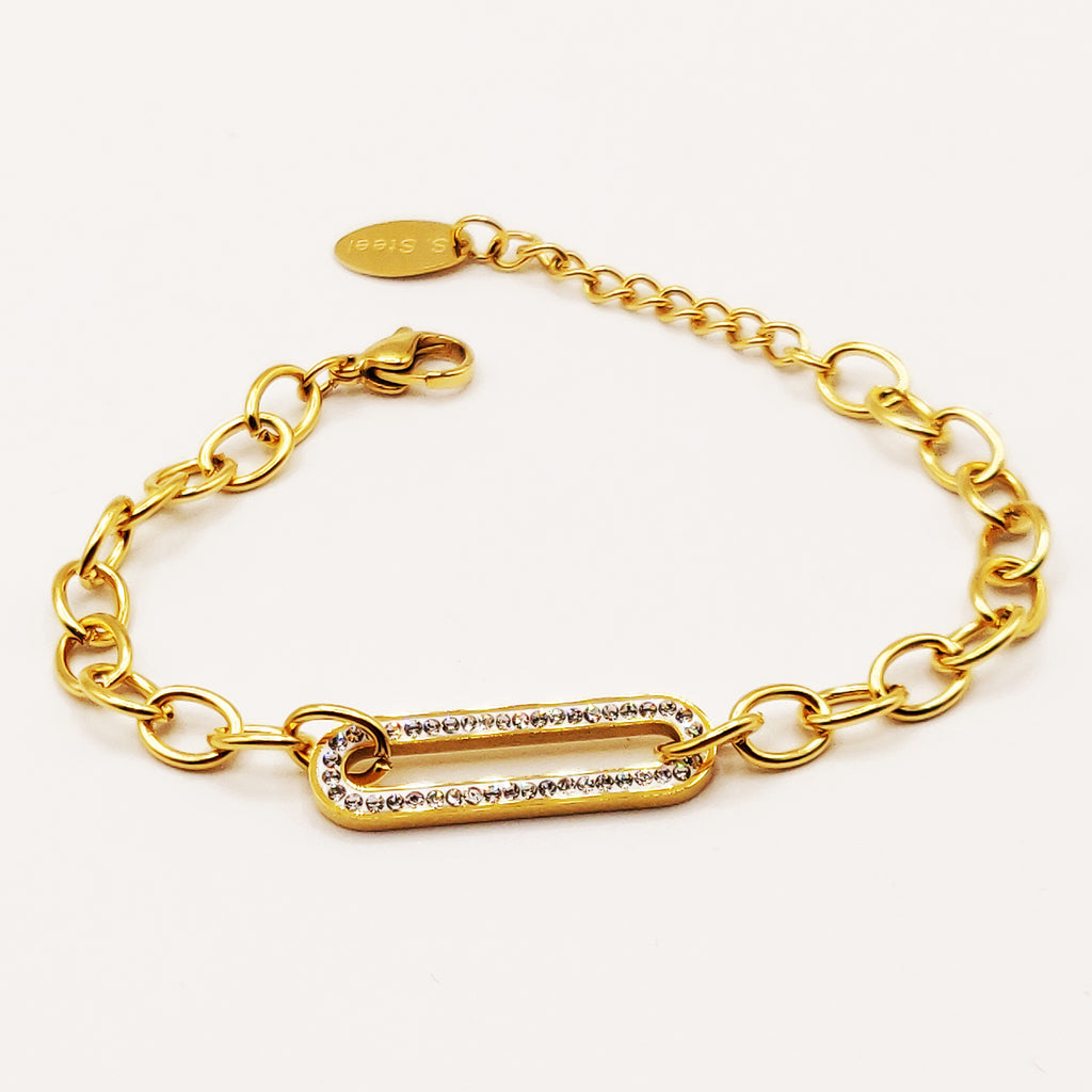Bracelet Chaîne Pendentif Ovale Cristaux
