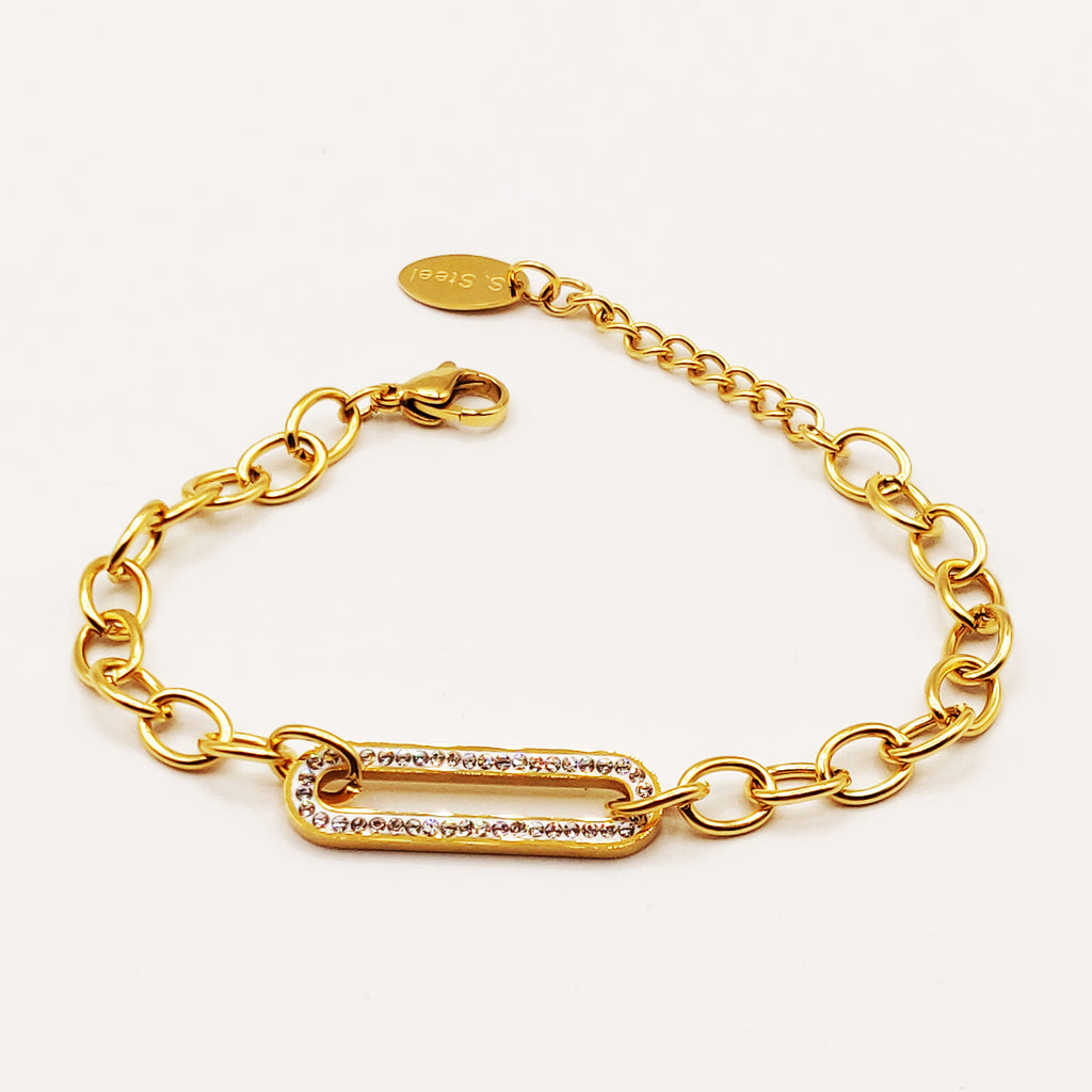 Bracelet Chaîne Pendentif Ovale Cristaux