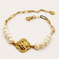 Bracelet Chaîne et Perles Trèfle Bombé Luxe
